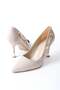 Women's Cream Patent Leather Stiletto Heeled Shoes - 5