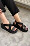 Women's Black Rubber Detailed Wedge Sandals - 4