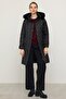 Detachable Fur-Trimmed Hooded Quilted Jacket with Metal Accents BLACK 6790