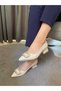 Women's Cream Leather Buckle Stiletto Low Heel Evening Dress Shoes
