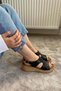 Women's Black Skin Thick Cork Sole Orthopedic Sandals K-250 - 2