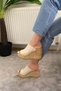 Women's Holi Cream Skin 10 cm Tolga Cork Sole Slippers K-920