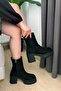 Women's Pita Black Suede (8 cm) Platphom Heeled Zippered Boots - 3