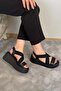 Women's Black Rubber Detailed Wedge Sandals - 2