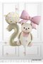 2 Year Old Beige Retro Bear - Cream Number Balloon - Pink Bow Foil Balloon - Gold Pink Patterned Balloon