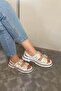 Women's White Leather Double Strap Capsule and Vardola Detailed Thick Sole Orthopedic Sandals K-120 - 4
