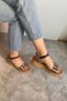 Women's Black Straw Detail Thick Cork Sole Orthopedic Sandals K-230 - 5