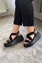Women's Black Rubber Detailed Wedge Sandals - 3