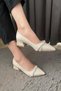 Women's Cream Cross Stone Stiletto Low Heel Evening Dress Shoes - 3