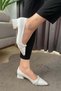 Women's White Cross Stone Stiletto Low Heel Evening Dress Shoes