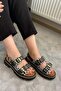 Women's White Leopard Double Strap Capsule and Vardola Detailed Thick Sole Orthopedic Sandals K-120