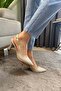 Women's Cream Patent Leather Pointed Toe Open Back 8 cm Heeled Shoes - 3
