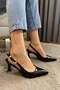 Women's Black Patent Leather Pointed Toe Open Back 8 cm Heeled Shoes - 5