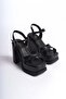 Women's Keyli Black Skin Cross Strap (12 cm) Platform Heeled Shoes - 4