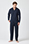 Men's Long Sleeve Navy Blue Pajama Set - 2
