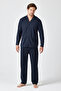 Men's Long Sleeve Navy Blue Pajama Set - 3