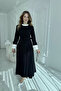 Pleated Sleeve Detail Belted Woven Black Dress - 4