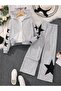 Trendy Girls Grey Star Embroidered Hooded Bottom Top Set 2-Piece - 2