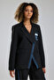 Women's Denim Paneled Lace Print Detail Blazer Jacket - 3