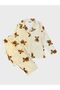 Girl's Cotton Suede Fabric Beige Color Teddy Bear Pattern Long Sleeve Shirt Collar Buttoned Pajama Set