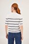 Short Midi Striped Short Sleeve White Navy Blue Blouse S-M Size Matching - 2