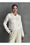 Cream Eight Button Polo Collar Cardigan