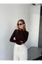 Crew Neck Finger-Looped Cotton Brown Bodysuit - 3