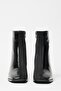 Black Patent Leather Suede Women's Boots & Booties Blunt Toe Heeled Contrast Pu Leather Zippered Stylish - 6