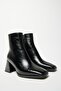 Women's Black Patent Leather Boots & Booties Blunt Toe Heeled Contrast Pu Leather Zippered Stylish - 6