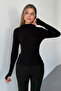 Women's Black Half Fishmouth Stand-Up Collar Finger-Through Cotton Modal Fabric Solid Basic Blouse Lw10022 - 5