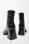 Women's Black Patent Leather Boots & Booties Blunt Toe Heeled Contrast Pu Leather Zippered Stylish - 3