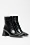 Women's Black Patent Leather Boots & Booties Blunt Toe Heeled Contrast Pu Leather Zippered Stylish