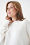 Women's Crew Neck Ecru Oversize Knit Sweater 4090 - 2