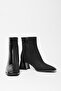 Black Patent Leather Suede Women's Boots & Booties Blunt Toe Heeled Contrast Pu Leather Zippered Stylish - 5
