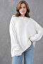 Ecru Knitwear Crew Neck Oversize Design Sweater 4090 - 6