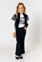 Girl's Navy Blue Velvet Pants - 2