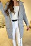 Women's Gray Bat Sleeve Double Pocket Hooded Loose Loose Oversize Long Knitwear Cardigan - 2