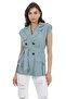 Mono Collar Windbreaker Flap Pocket Epaulets Self Belted Double Breasted Mint Green Vest