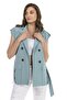 Mono Collar Windbreaker Flap Pocket Epaulets Self Belted Double Breasted Mint Green Vest - 4