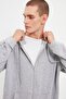 Gri Oversize/Geniş Kesim Fermuarlı Kapüşonlu Şardonsuz Sweatshirt-Hırka TMNAW22SW0620 - 8