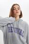 Gri Oversize/Geniş Kesim Kapüşonlu İçi Polar/Sıcak Tutan Unisex Sweatshirt TMNAW22SW1462 - 4