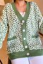 Women's Green Geometric Pattern Double Pocket Buttoned Loose Oversize Long Cardigan - 3