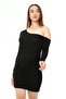Women's Black One-Shoulder Low Knitted Dress - 2