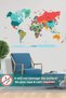 Transparent Colored World Map, Smart Paper with Non-Adhesive Feature (Turkish) 56 X 100