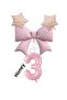 Pink Color Star Bow Number Foil Balloon Set 3 Years Old