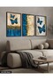 Blue Butterfly Gold Sparkling 3 Piece Black Wooden Framed Painting