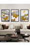 Gold Butterflies Abstract Background 3 Piece Black Wooden Framed Painting