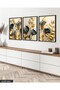 Elegant Gold Leaf Flowers 3 Piece Black Wooden Framed Painting - 5