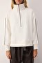 Ekru Fermuarlı Polo Yaka Şerit Detaylı Regular/Normal Kesim Örme Sweatshirt TWOAW26SW00034 - 4