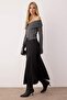 Black Flared Maxi Stretchy Midi Knit Skirt TWOSS24ET00156 - 6
